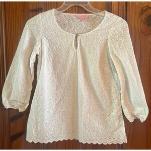 LILLY PULITZER Top Size XS White Eyelet Lace Keyhole Neck Women’s Preppy